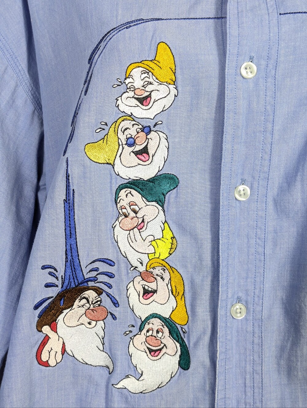 Vintage Disney Store Women's Seven Dwarfs Long Sleeve Button Down Blue Cotton L - Picture 4 of 10